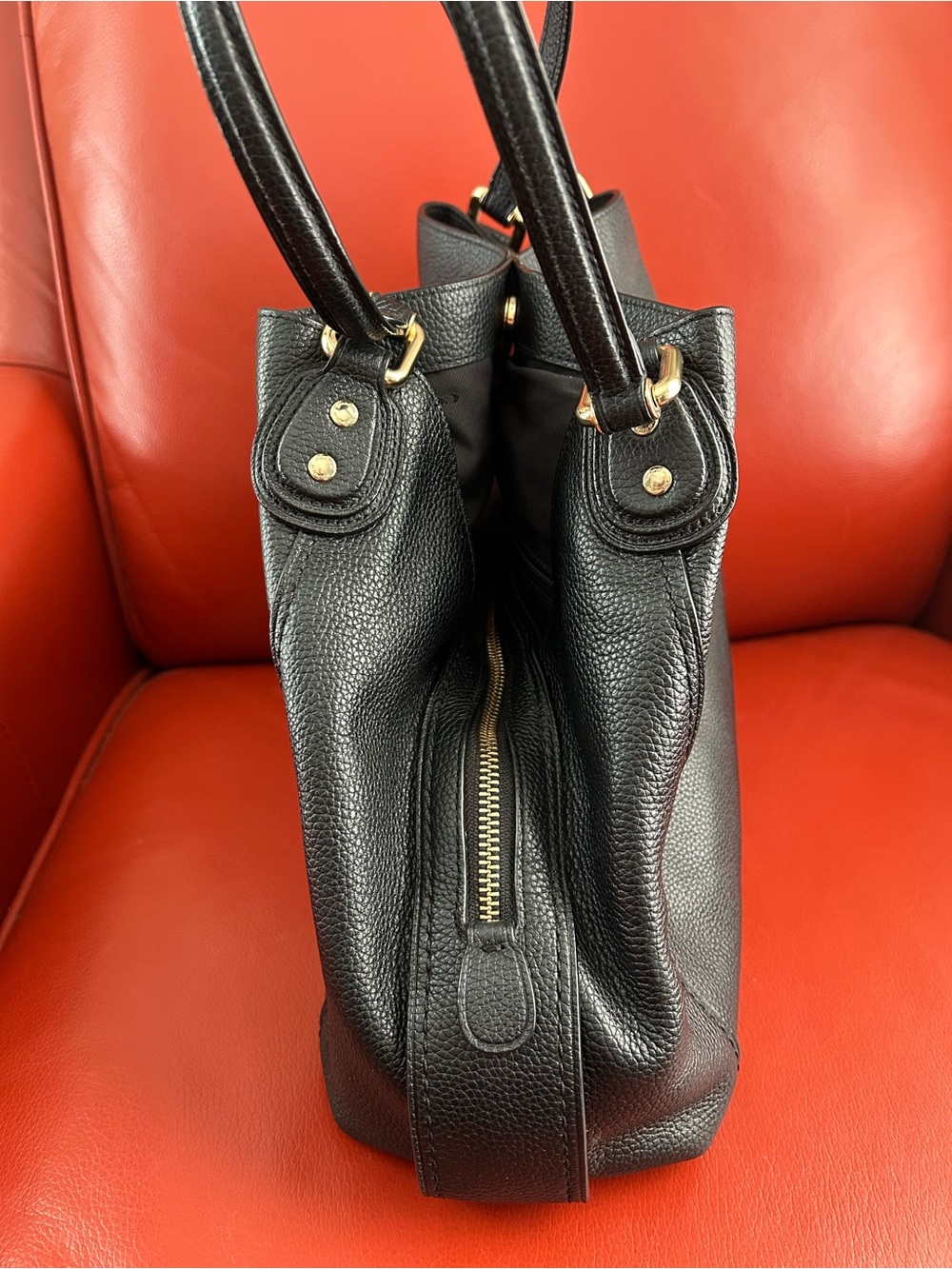 Coach Edie 57125 black pebble leather shoulder bag with gold hardware. Like new! - Picture 4 of 15